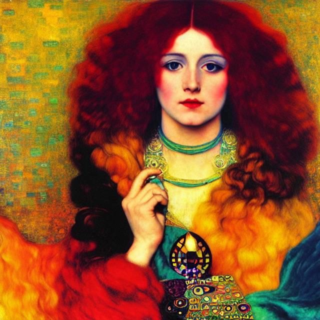 Psychedelic Portrait of Hippie Woman in Klimt Pop Art Style