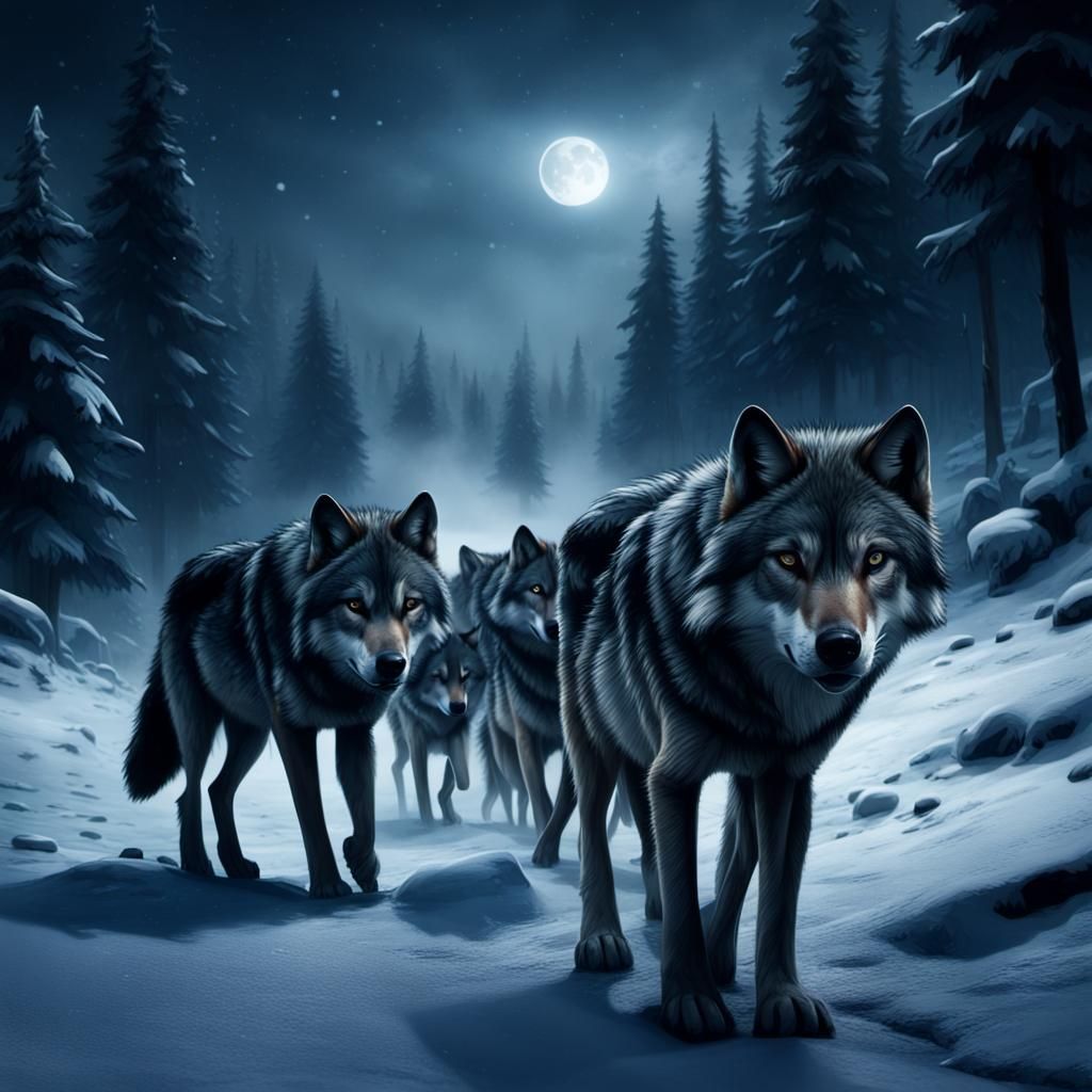 Epic Winter Wolf Pack Digital Painting