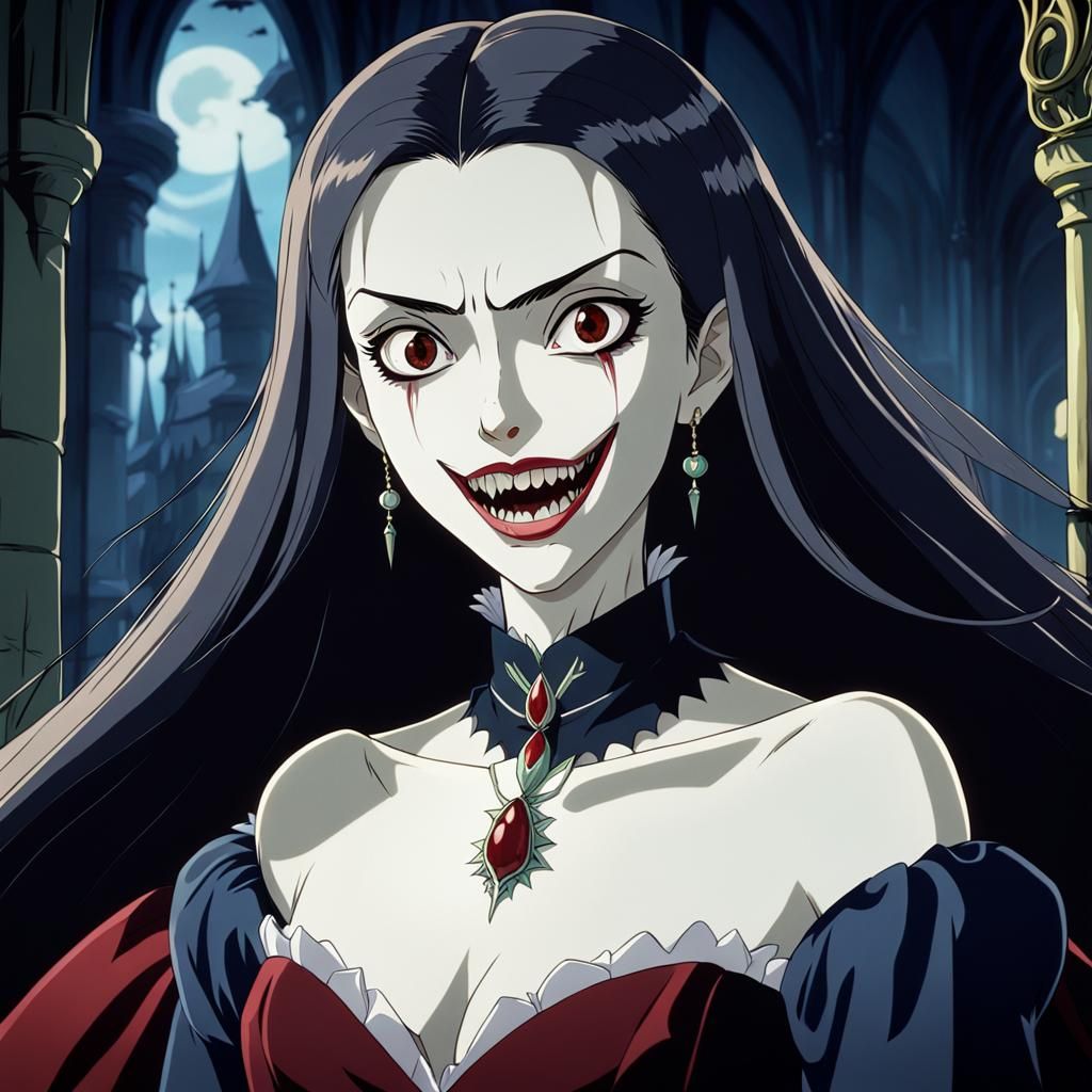 Vampire Duchess with Fangs, in Ghibli Style