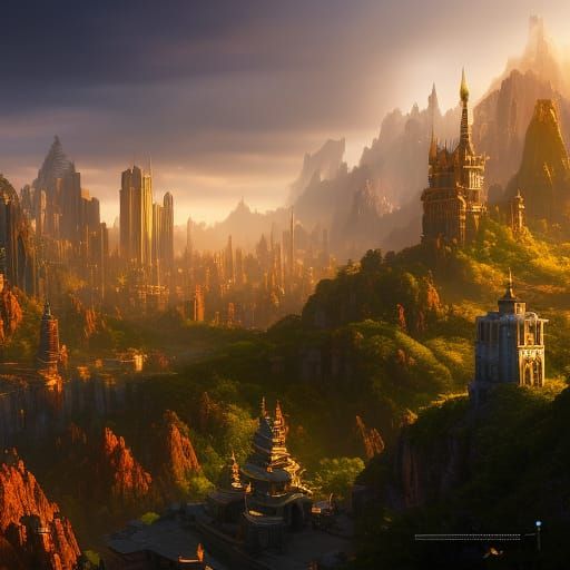 Grumpy Elf in Magic City: Detailed Matte Painting