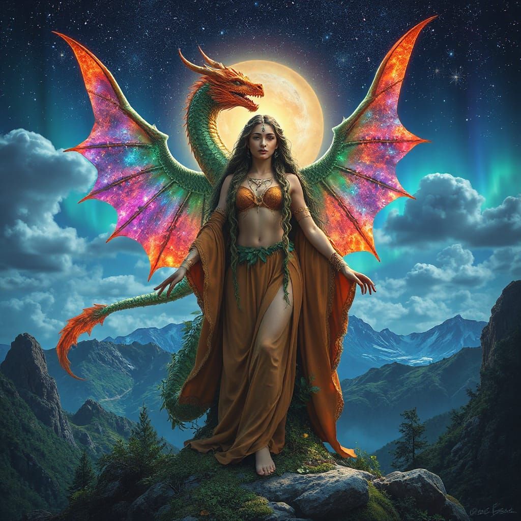 Celestial Earth Goddess Dragon in Surreal Fantasy Style