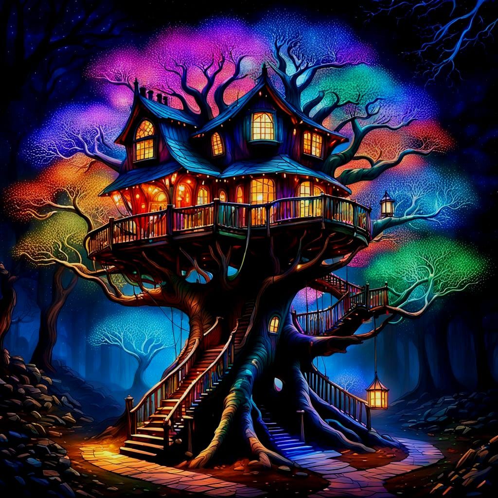 Ethereal Treehouse of Lights on World Tree