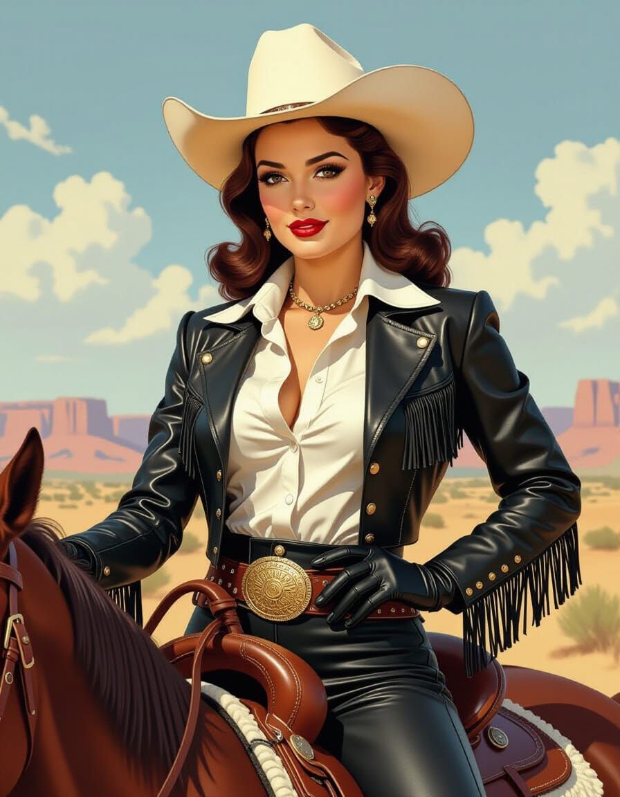 Classic Hollywood Latina Cowgirl in Comic Art Style