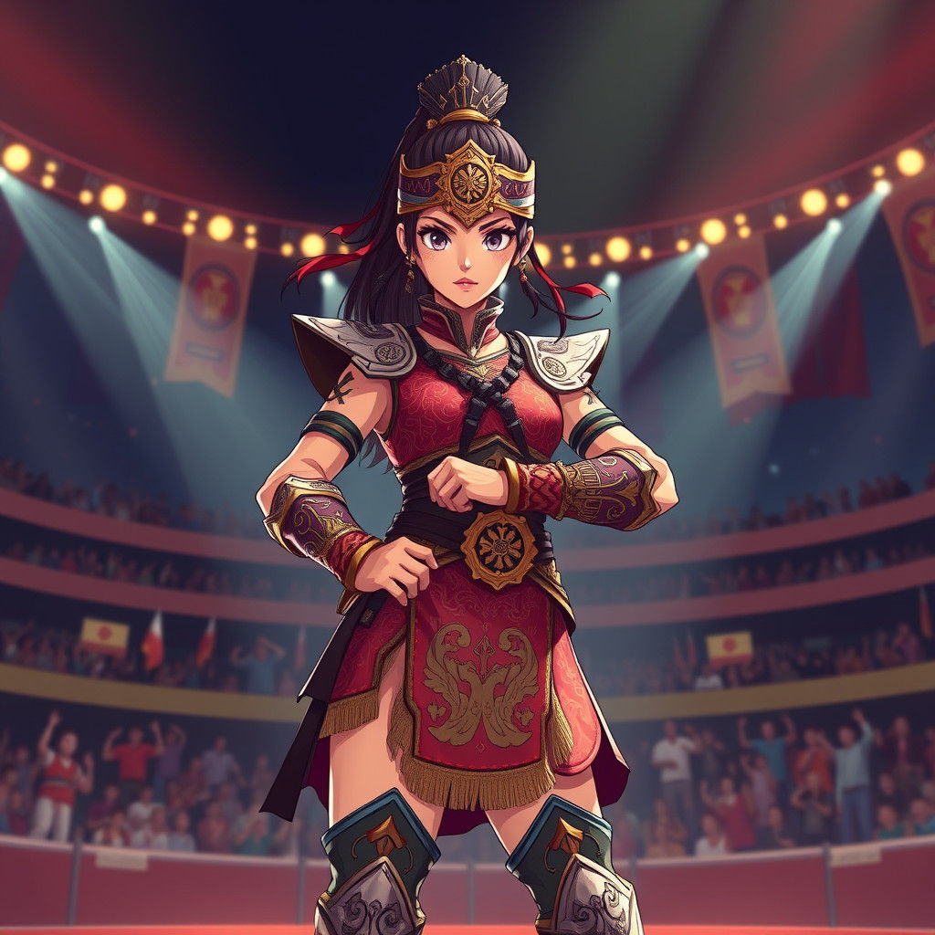 Kazakhstani Girl Warrior in Manga Fighting Arena