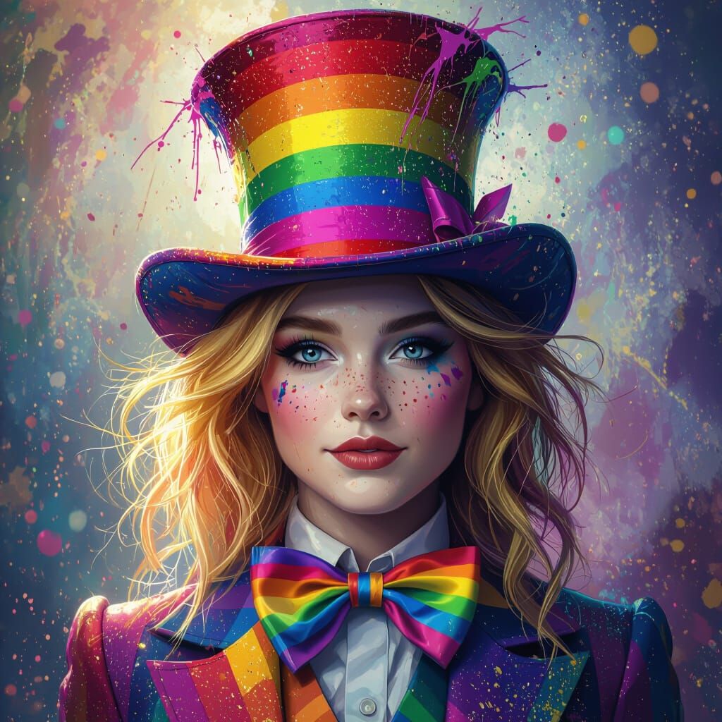 Alice in Wonderland in Neon Rainbow Pride Suit