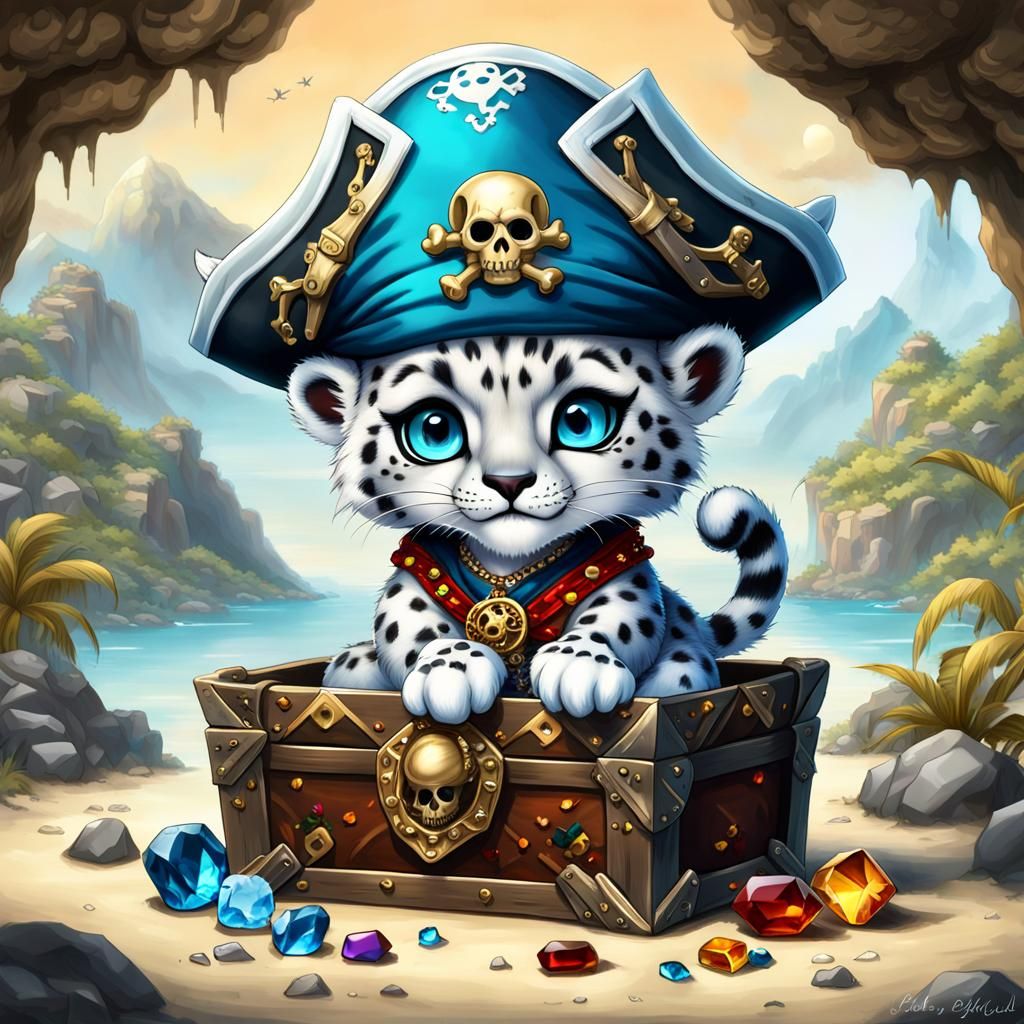 Chibi Snow Leopard Pirate on Skull Island