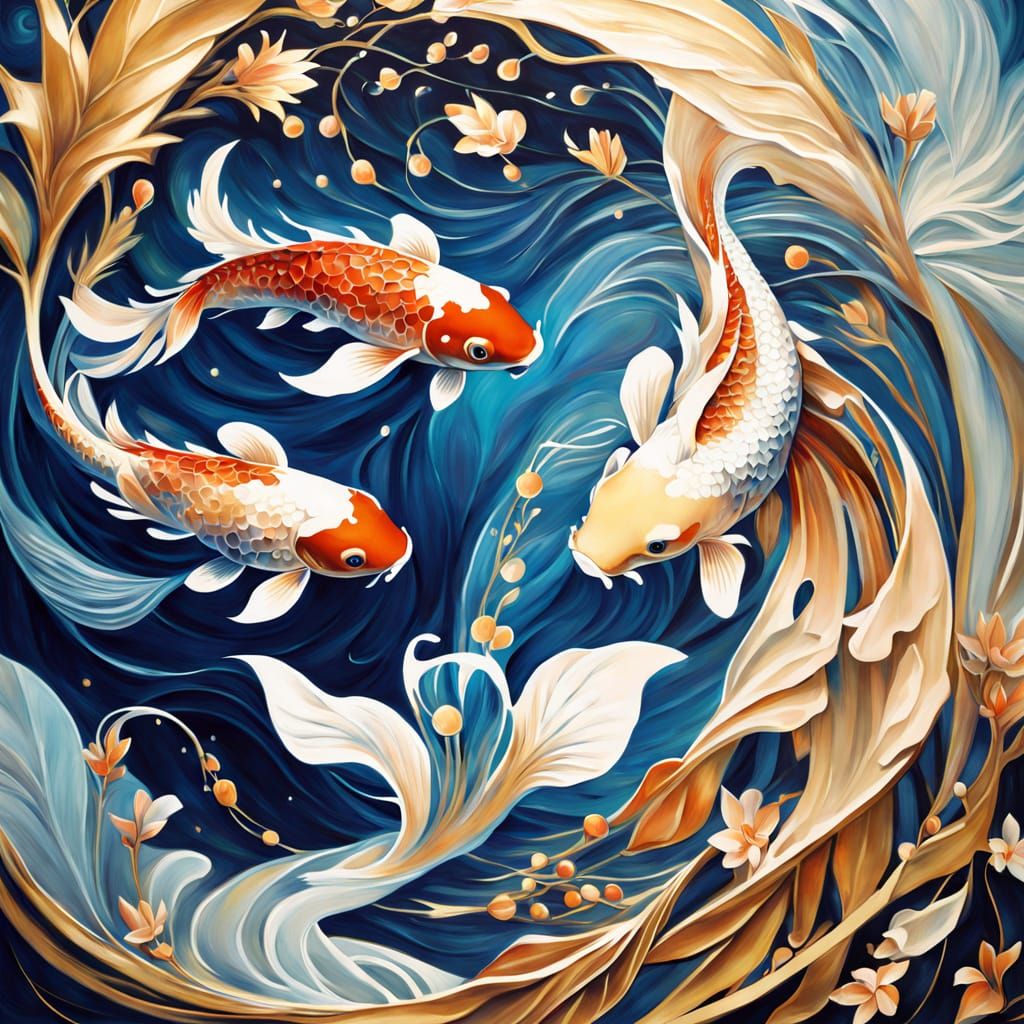 Ethereal Oil Painting of a Swirling Koi Fish