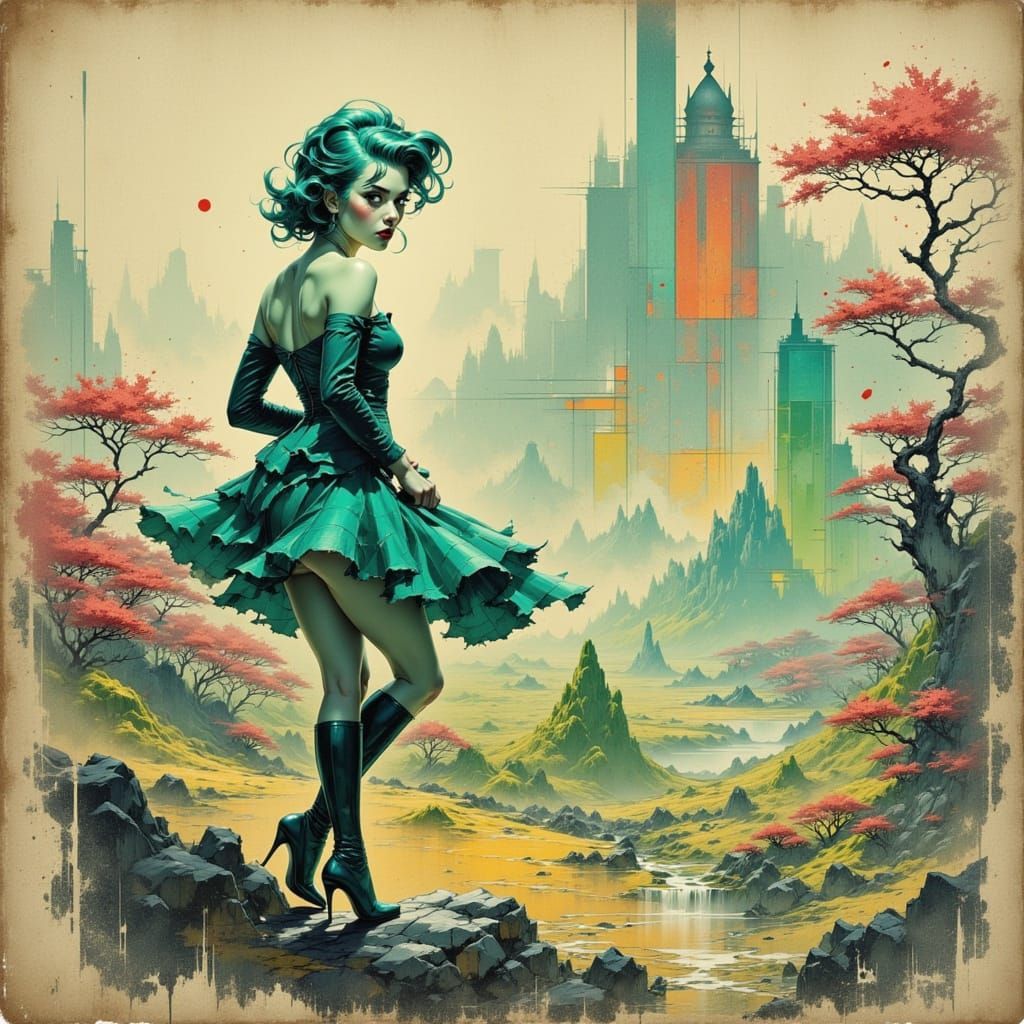 Abstract Pin-Up Fusion with Digital Brushwork