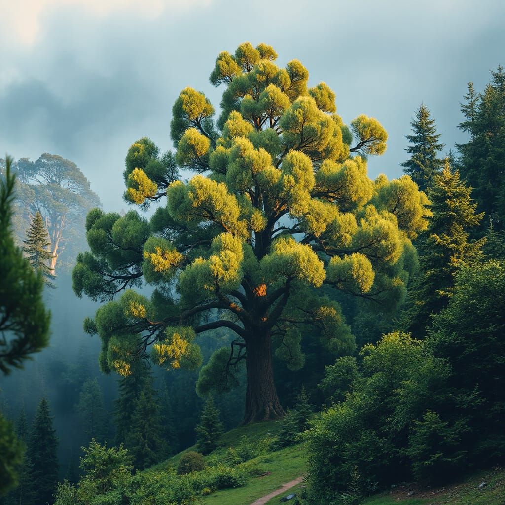 Majestic Bunya Pine in Dreamlike Forest Landscape