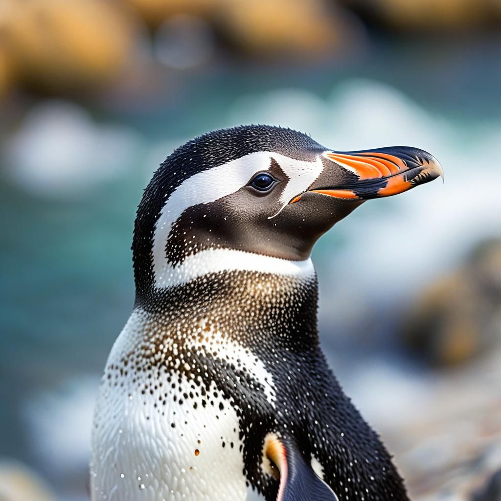 Peruvian Penguin Portrait in Natural Wildlife Photography St...