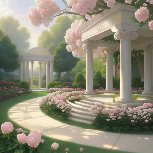 Apollo in Golden Garden with Peonies