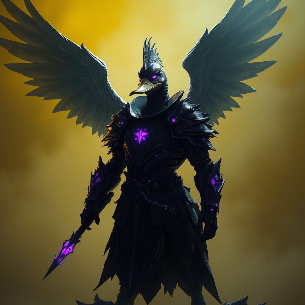 Majestic Dark Fantasy Duck Warrior Concept Art in Luxurious....