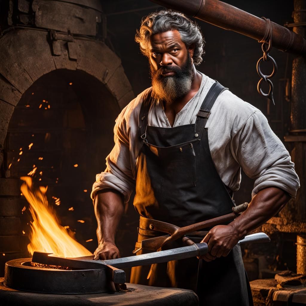 Blacksmith Forging Metal in Workshop
