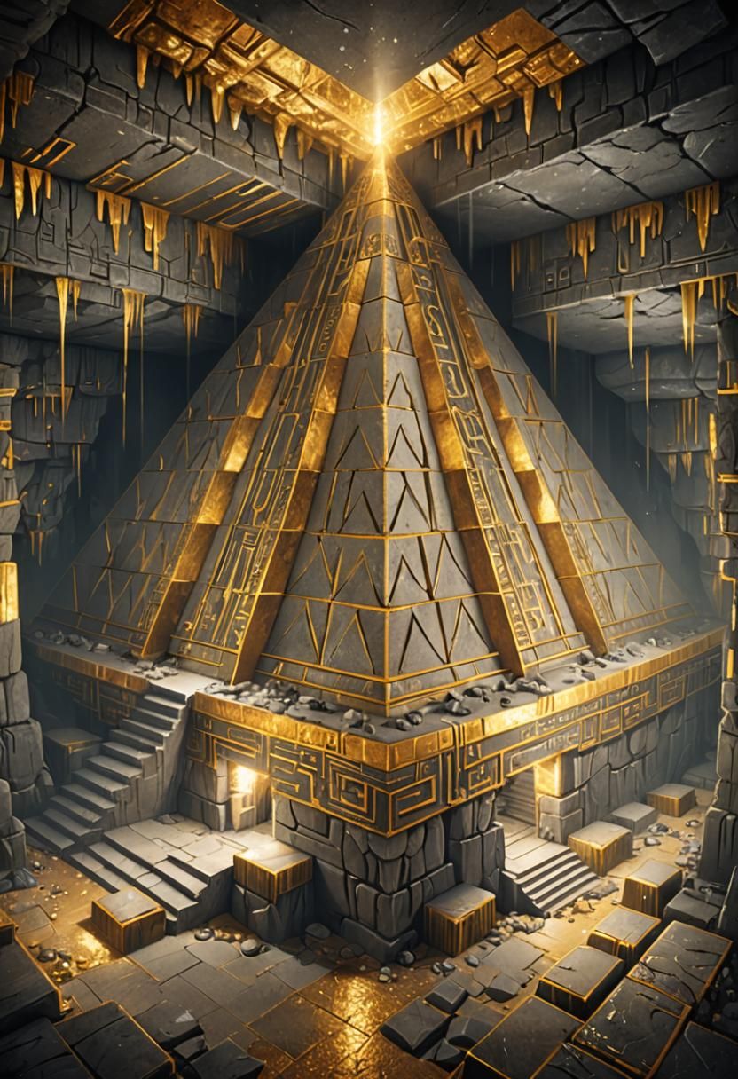 Art Deco Cave Pyramid with Ancient Writing