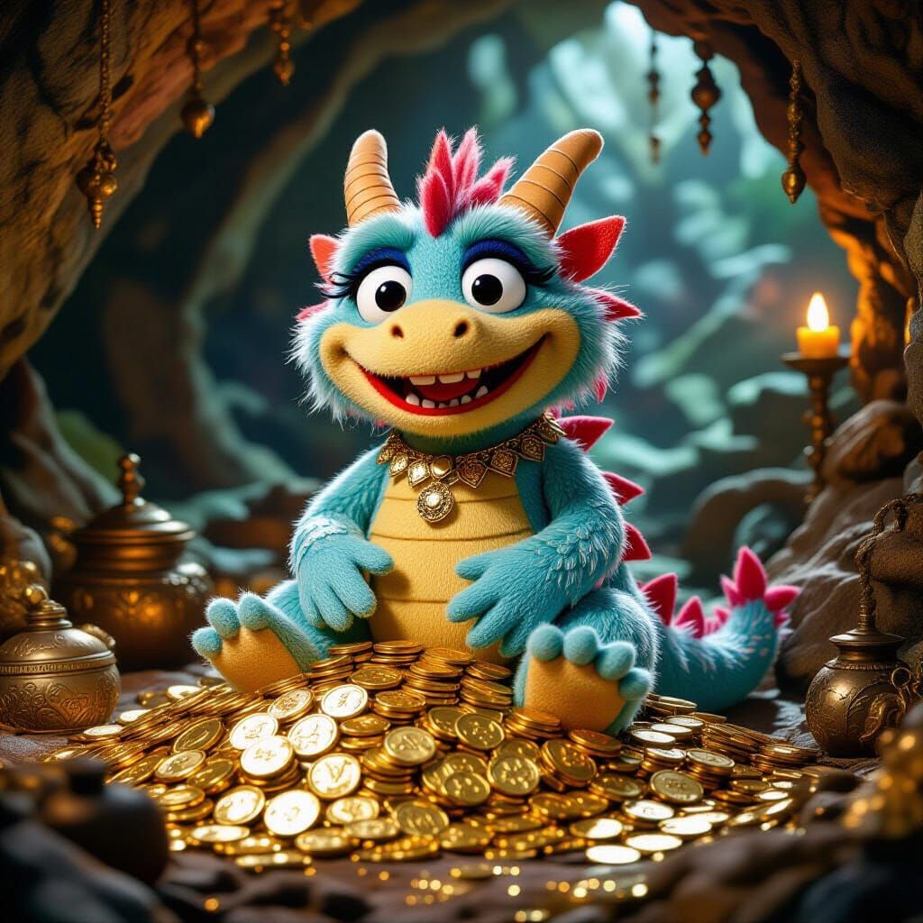 Muppet Dragon Puppet on Gold Coins