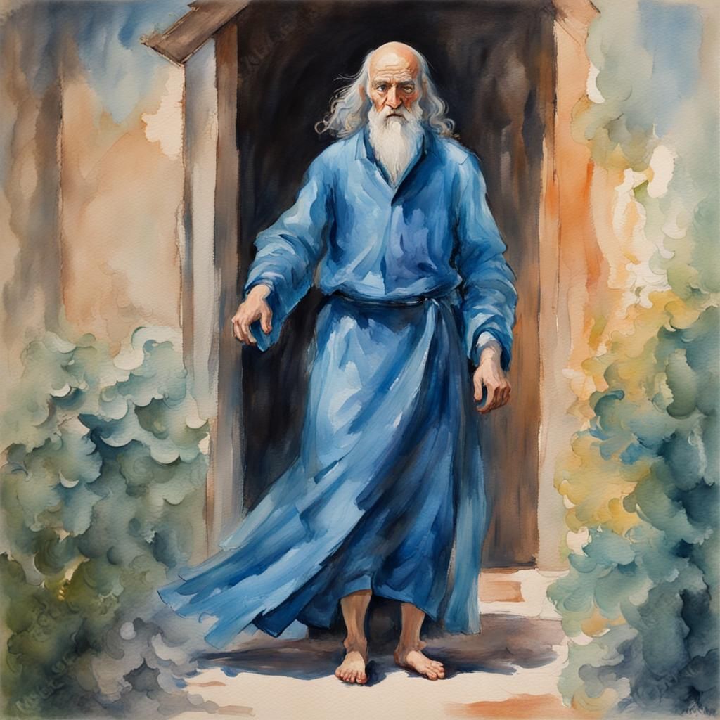 Old Mage Portrait in Gouache Watercolor Style