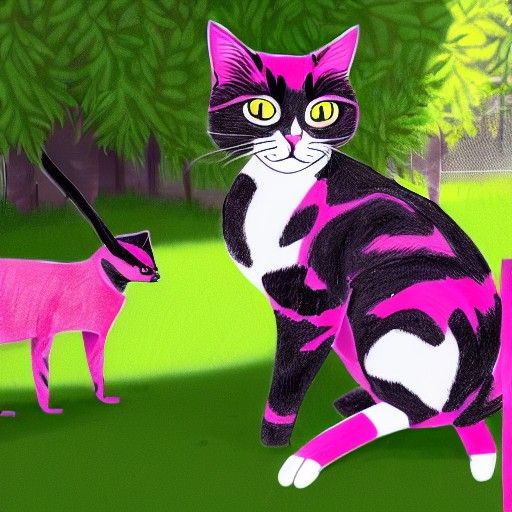 Striped Cat in Garden, Matte Painting Concept Art