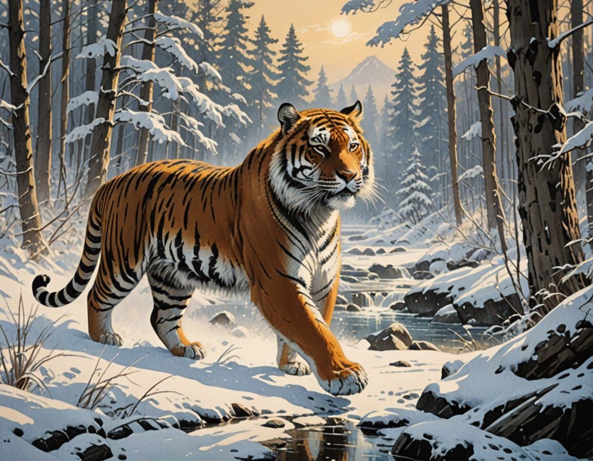 Tiger Embodies Resilience in Tempestuous Snowstorm