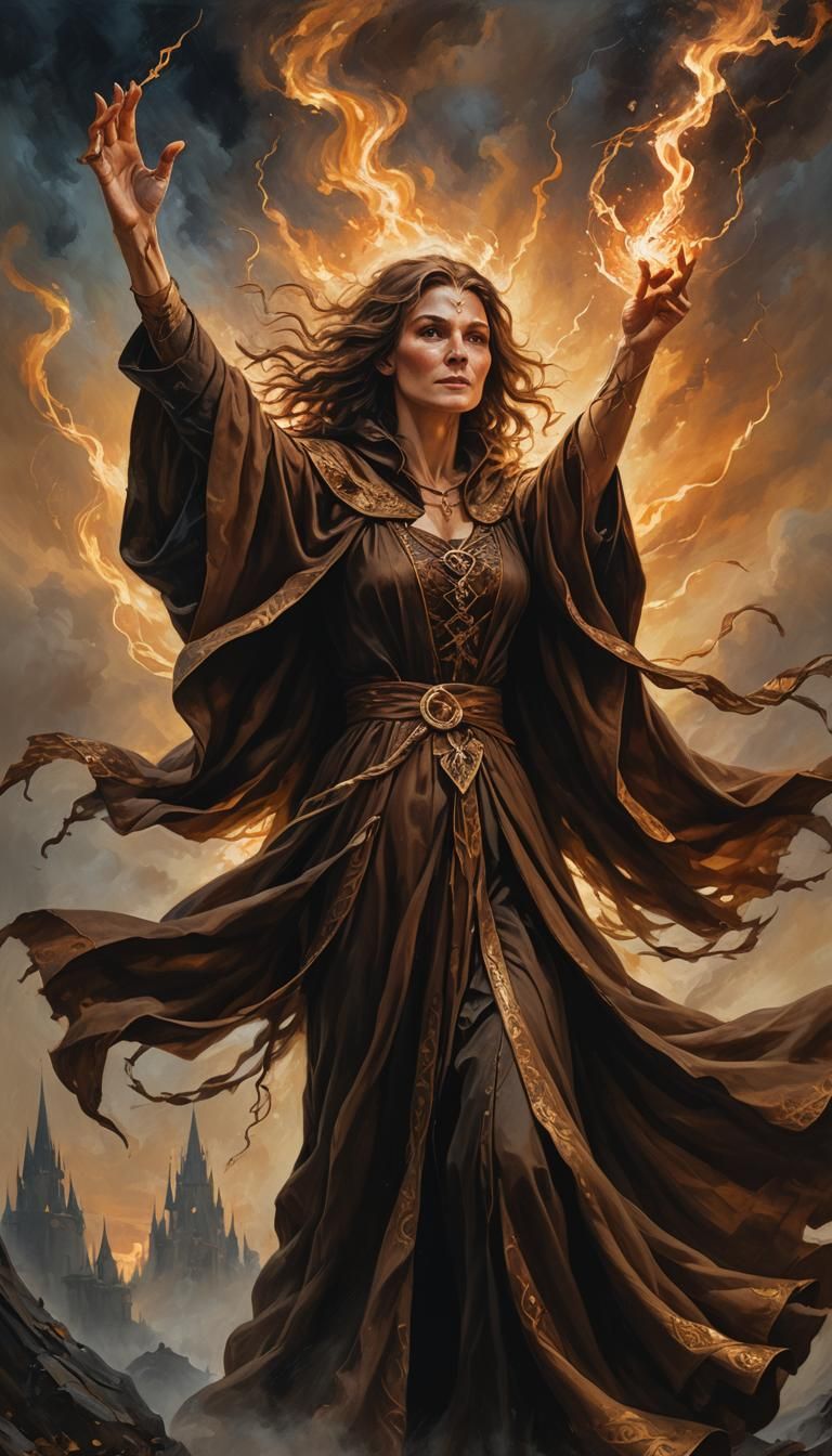 Dramatic Oil Painting of a Powerful Witch