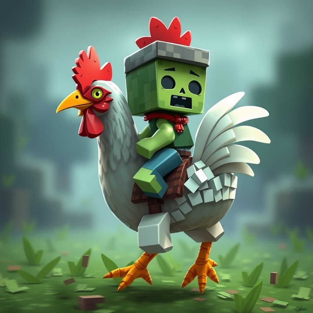 Minecraft Chicken Jockey in Dark Fantasy Style