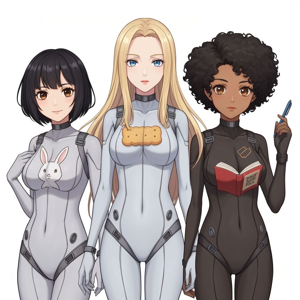 Anime Women in Futuristic Bodysuits with Unique Prints