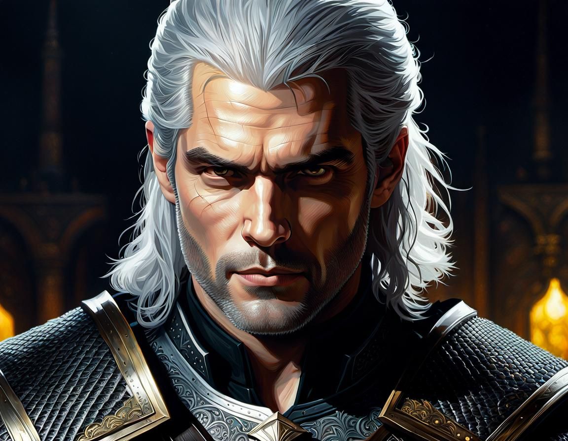 Hyperrealistic Witcher with Yellow Eyes