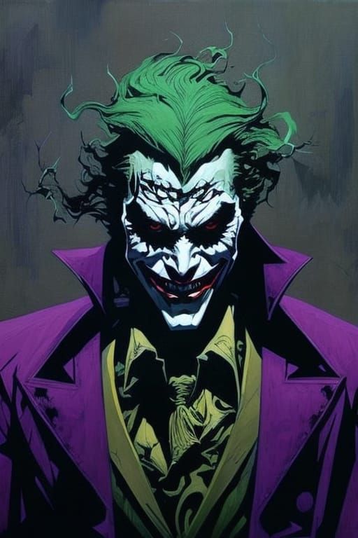Futuristic Joker Antihero: Sinister Gouache Portrait