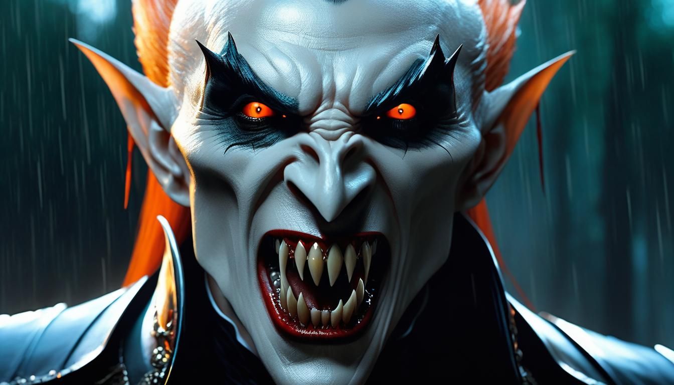 Hyperrealistic Vampire Portrait in Teal and Orange