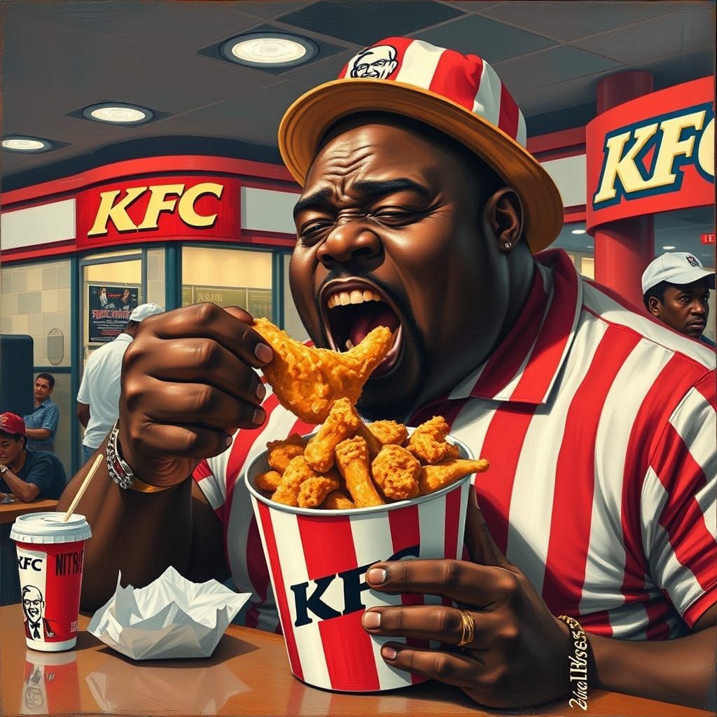 Black Man Enjoys KFC Bucket in Vibrant, Energetic Style