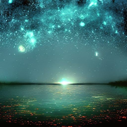 Luminous Starscape Reflected in Still Water: Digital Art