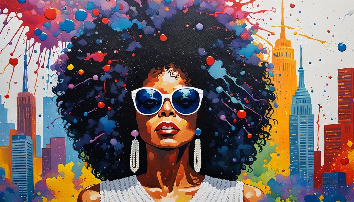 Diana Ross Portrait with Acrylic Paint Drip, Pop Art Style