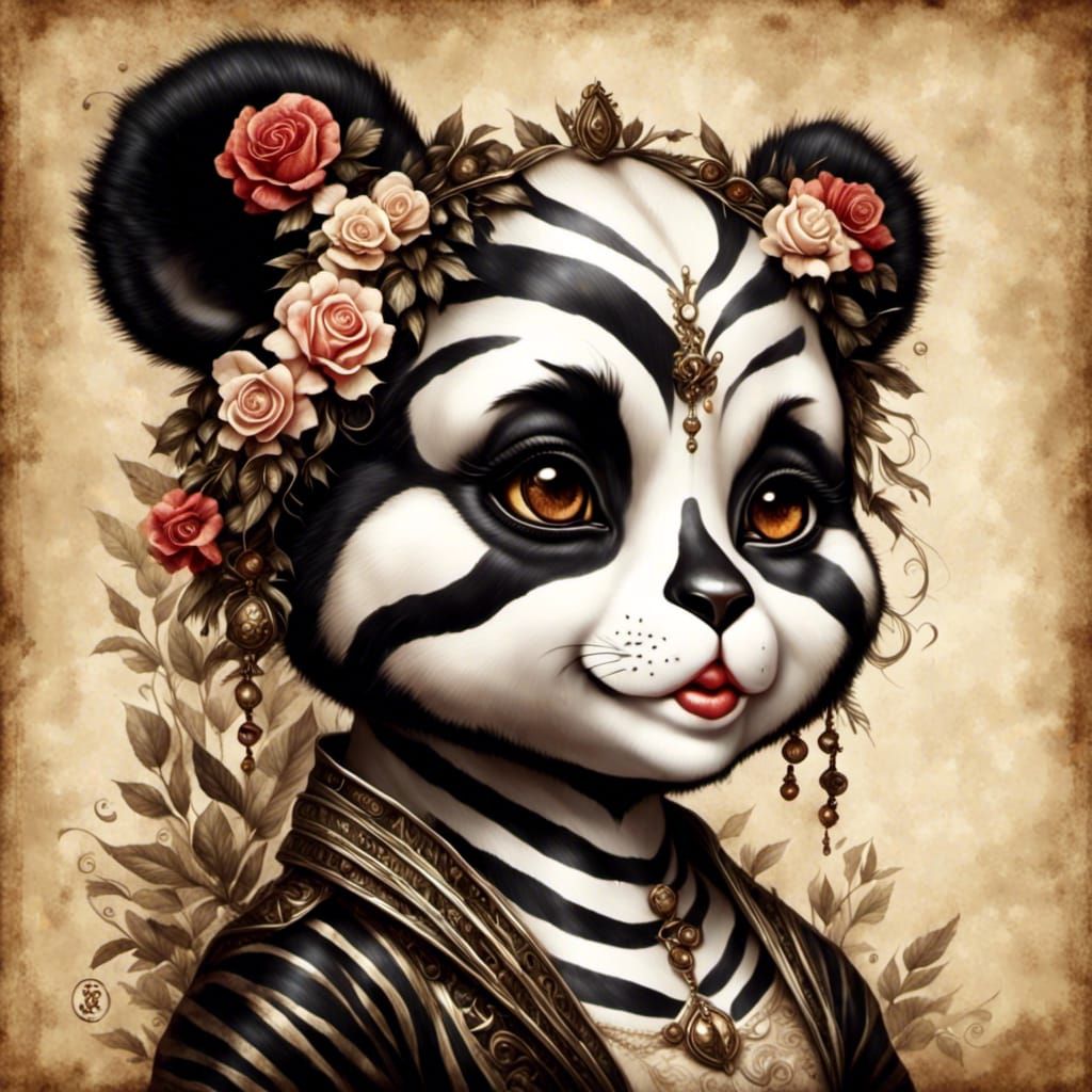 Panda Zebra Pinup Portrait in Digital Art Style