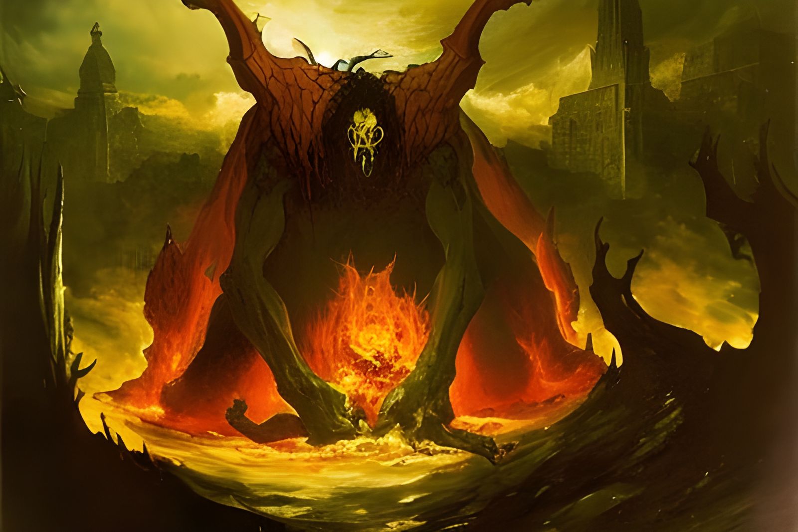 Eldritch Fire God Consumes Earth in Dark Fantasy Art