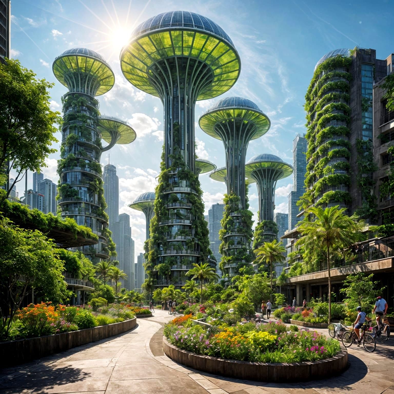 Futuristic Solar Punk City with Lush Greenery