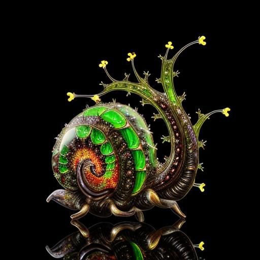 Bioluminescent Fractal Plants in Glass Snail Shell