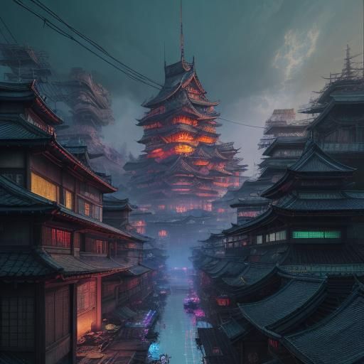 Cyberpunk Medieval Scottish Castle Concept Art