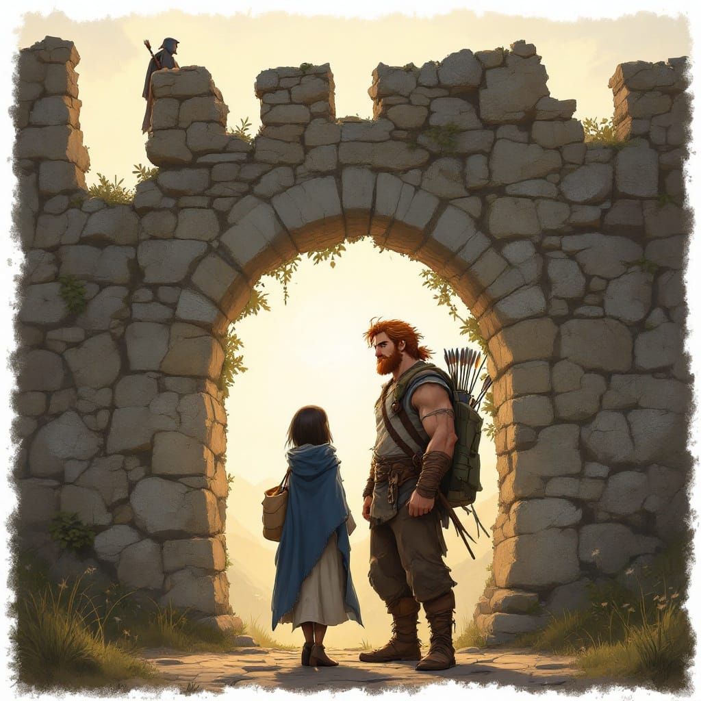 Medieval Couple at a Threshold in Golden Light