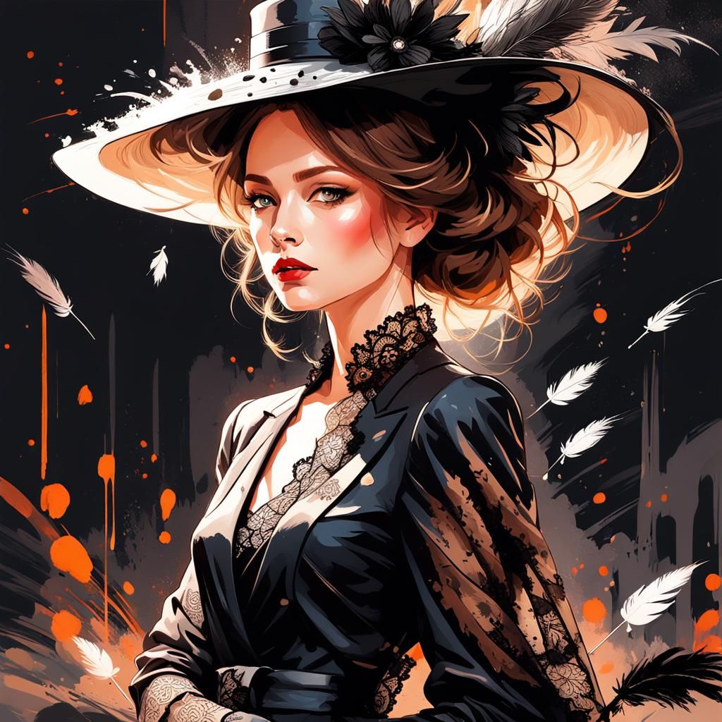 Elegant Girl in Hat: Digital Art Masterpiece