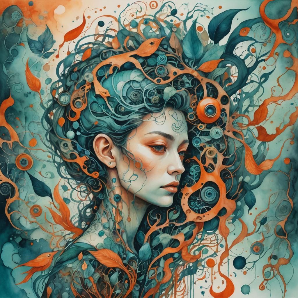 Surreal Watercolor Painting of Hearing Loss