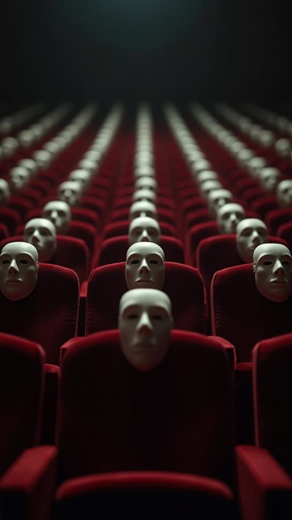Surreal Theater of Masked Figures