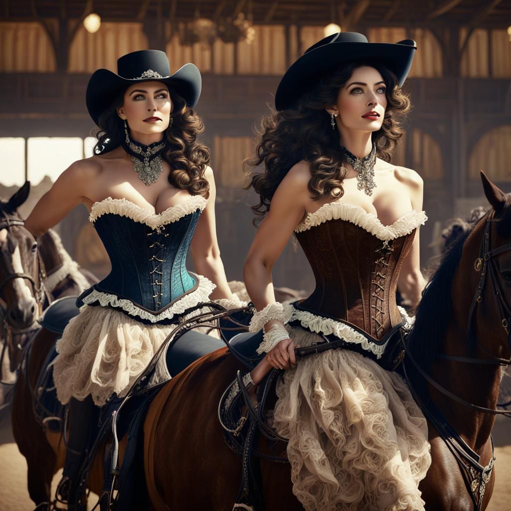 Two Cowgirls Riding Horses: Fantasy Concept Art