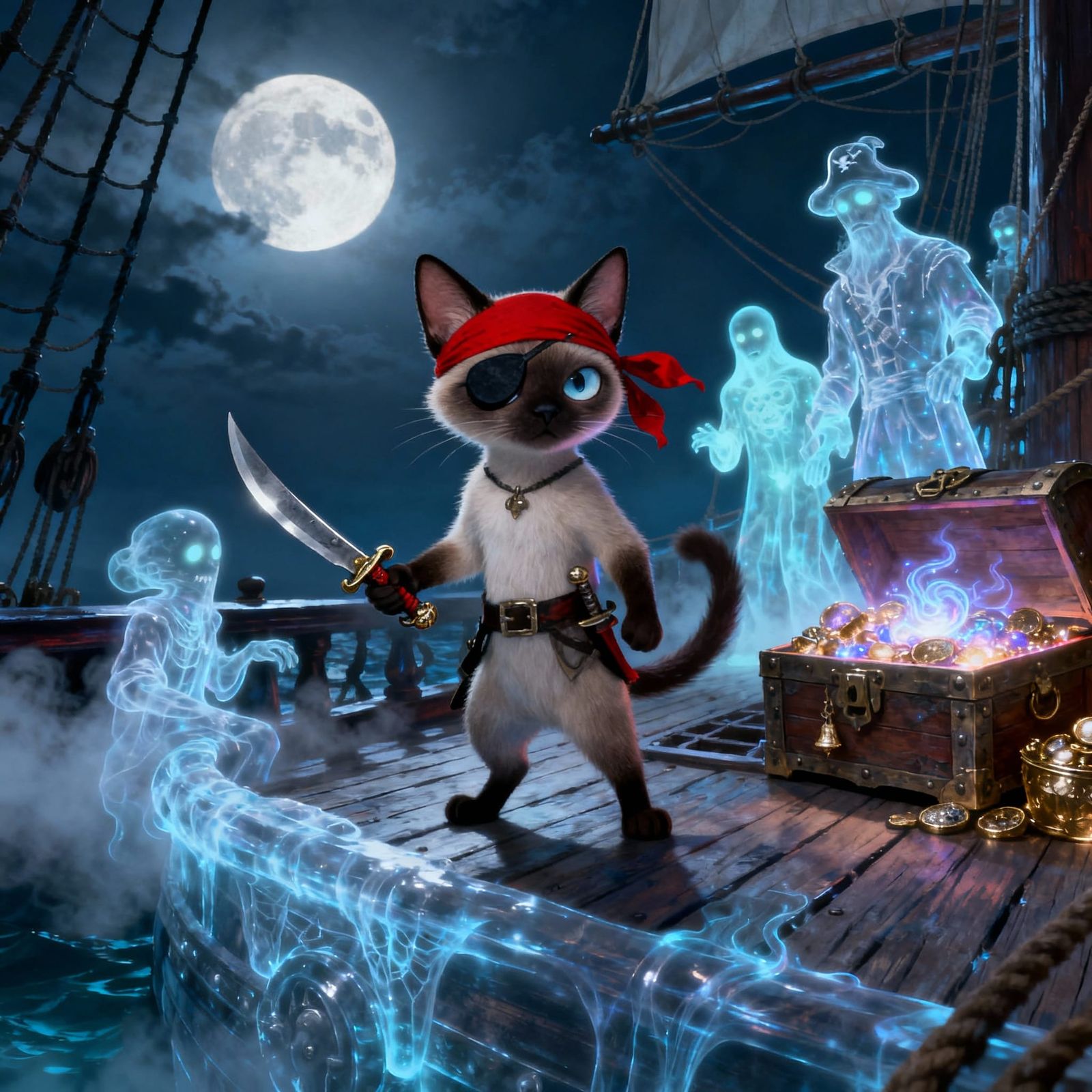 Siamese Pirate Cat on Spectral Galleon