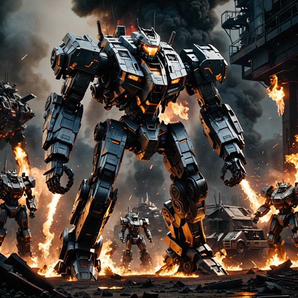 Battle-Damaged Mechs in a Futuristic Sci-Fi Landscape