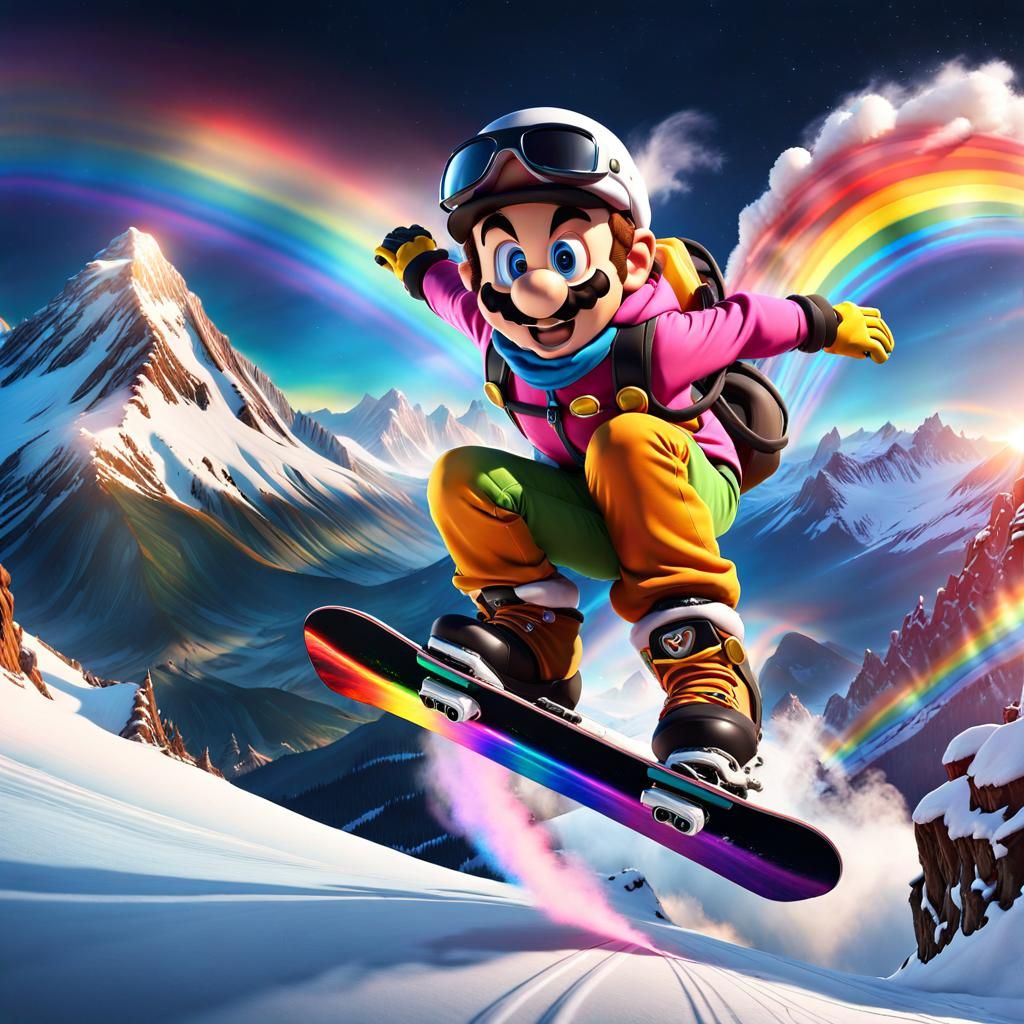 Hyperrealistic Snowboard Race on Rainbow Mountain