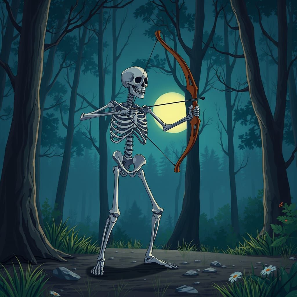 Cinematic Skeleton in a Dark Forest
