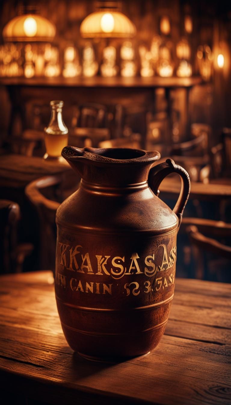 Greek Jug of Kvass in Dimly Lit Tavern