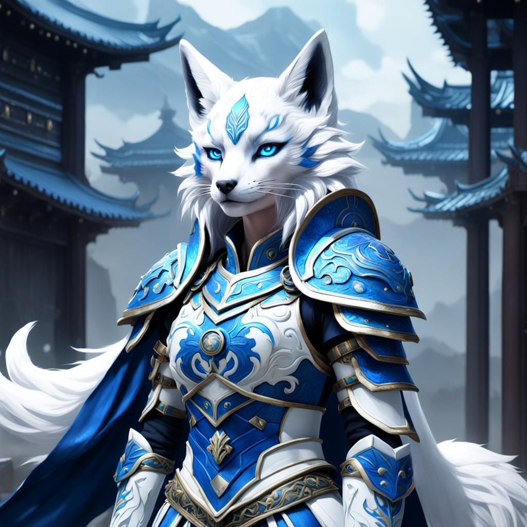 Kitsune Priestess in Detailed Matte Painting Style