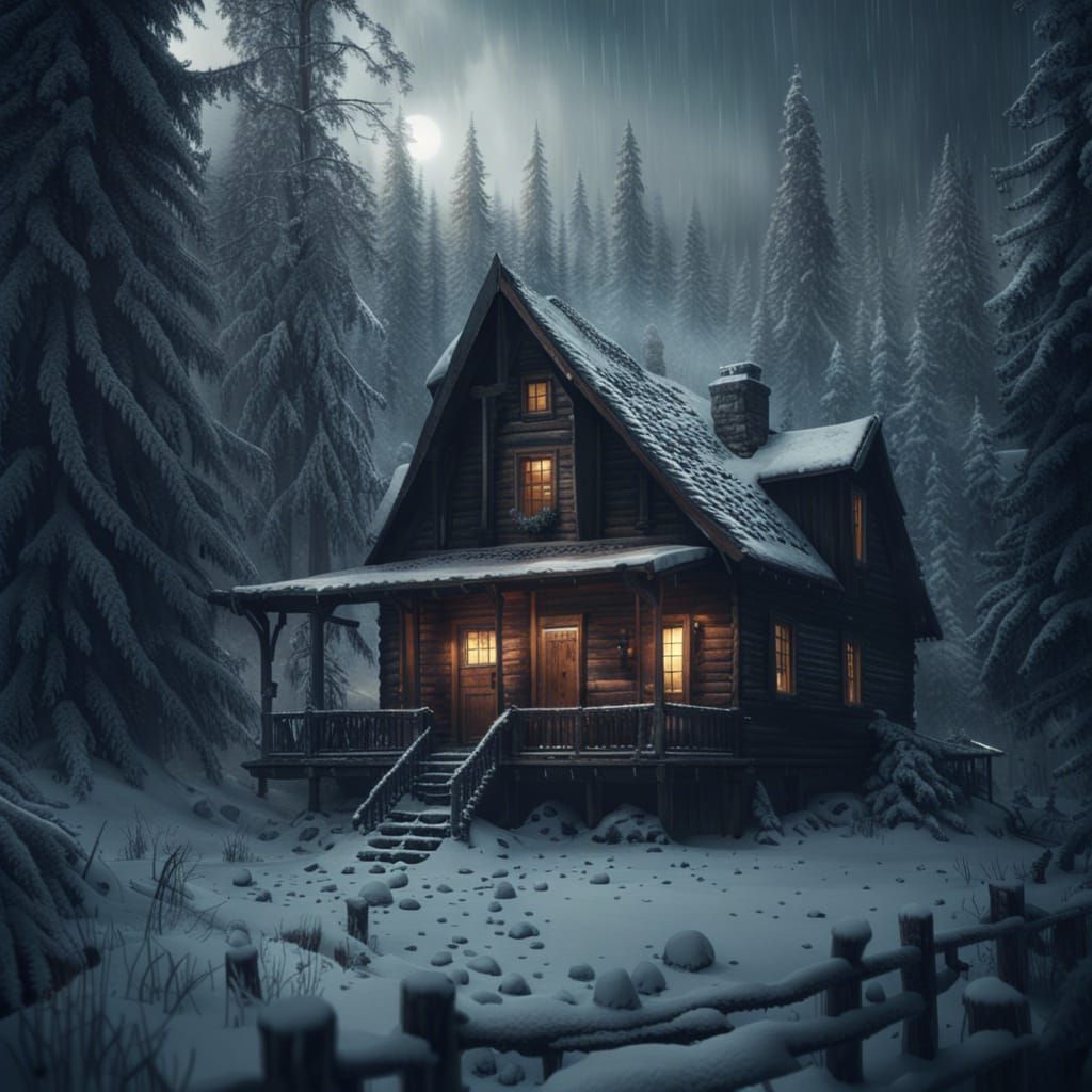 Stormy Winter Night Cabin in the Woods