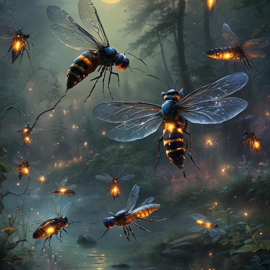 Bright Firefly Goddess on Moonless Night