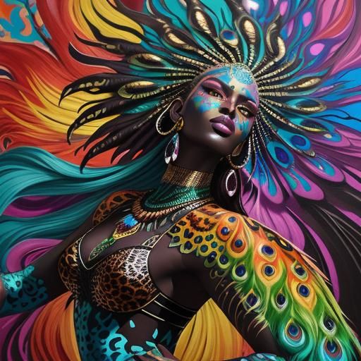 Colorful Woman with Dragon Scales in Graffiti Art